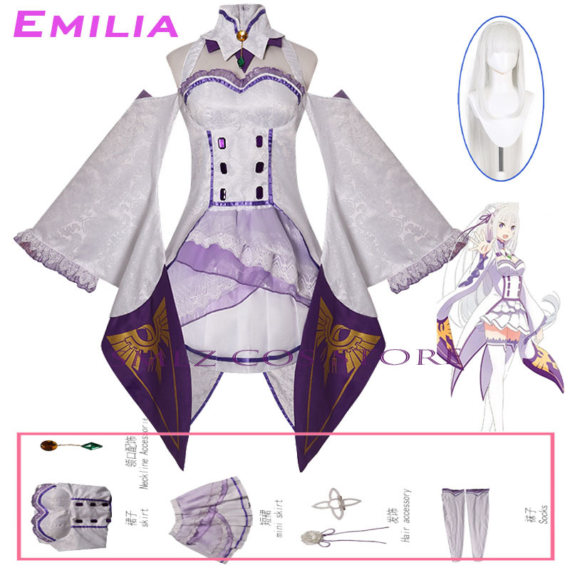 Emilia Cosplay Anime Re Zero K - Anime Cosplay Wigs review and price